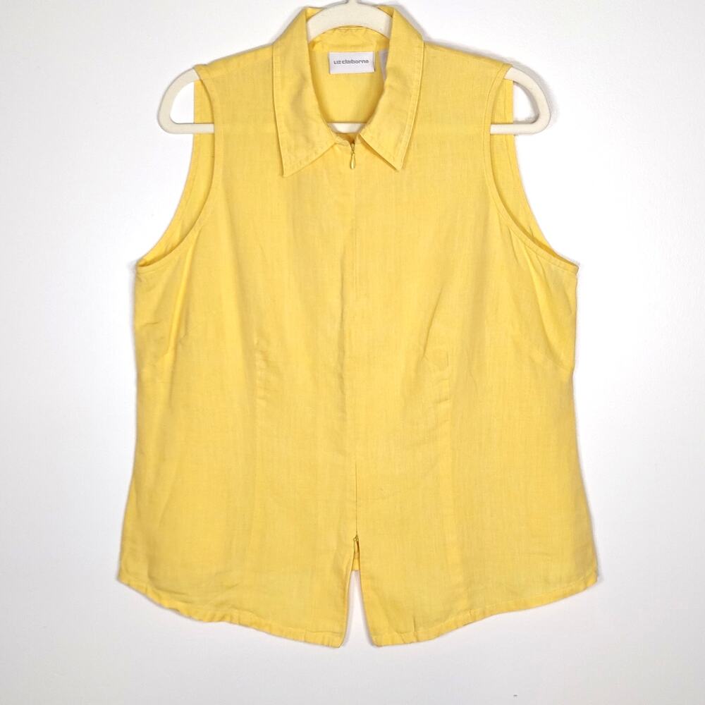 Linen Sleeveless Zip Front Top Butter Yellow Size 14 Coastal Vacation‎ Summer